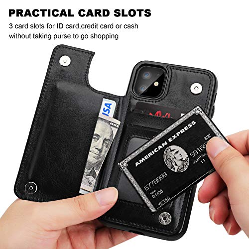 iPhone 11 Wallet Case with Card Holder,OT ONETOP PU Leather Kickstand Card Slots Case,Double Magnetic Clasp and Durable Shockproof Cover for iPhone 11 6.1 Inch(Black) iPhone 11 Wallet Case with Card Holder,OT ONETOP PU Leather Kickstand Card Slots Case,Double Magnetic Clasp and Durable Shockproof Cover for iPhone 11 6.1 Inch(Black)